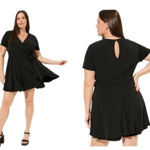 Torrid Studio Knit Surplice Black Short Romper Women Plus 6X Size 30 Faux Wrap